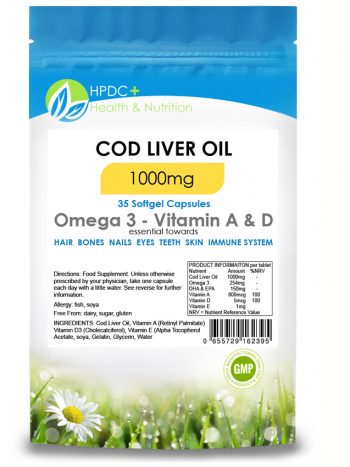 Premium Cod Liver Oil 1000mg 35 Capsules Omega 3, Vitamins A & D for Joints & Immunity